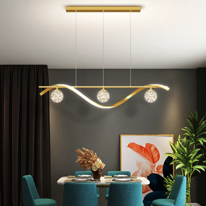 Modern Nordic Style LED Luxury Long Strip Table Lamp Creative New Dining Room Bar Simple Modern Chandelier