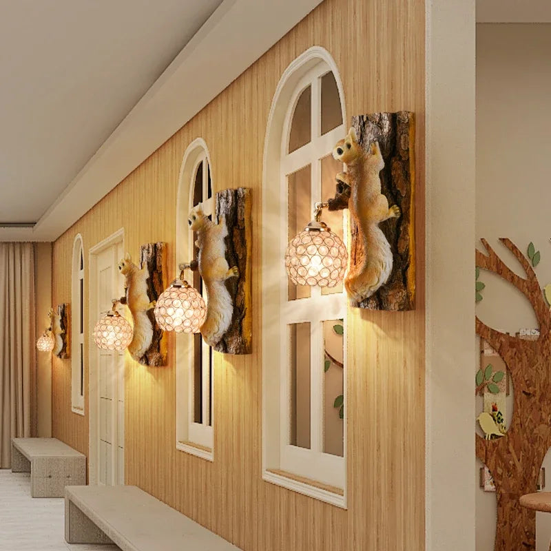 applique murale led design nordique en résine d'écureuil pour décoration intérieure