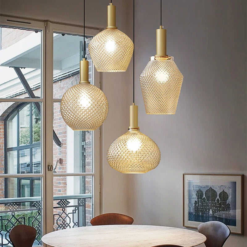 Pineapple Glass Pendant Light LED Retro Hanging Lamps For Hall Facility Study Balcony Bar Restaurant Indoor Decoration Fixtures
