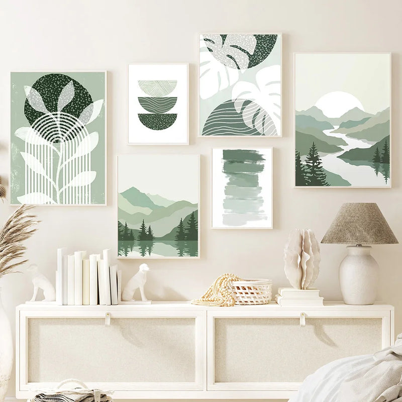 art mural géométrique arc-en-ciel pour décoration intérieure moderne