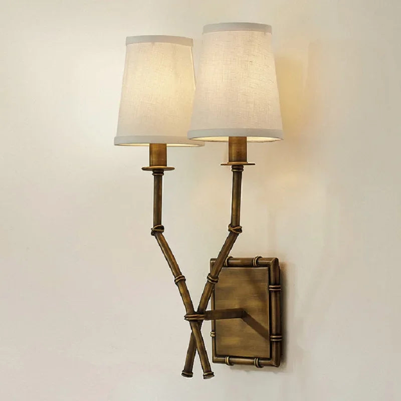 Applique nordique chambre lampe de chevet salon salle à manger américain en fer forgé bambou Double tête lin applique décor