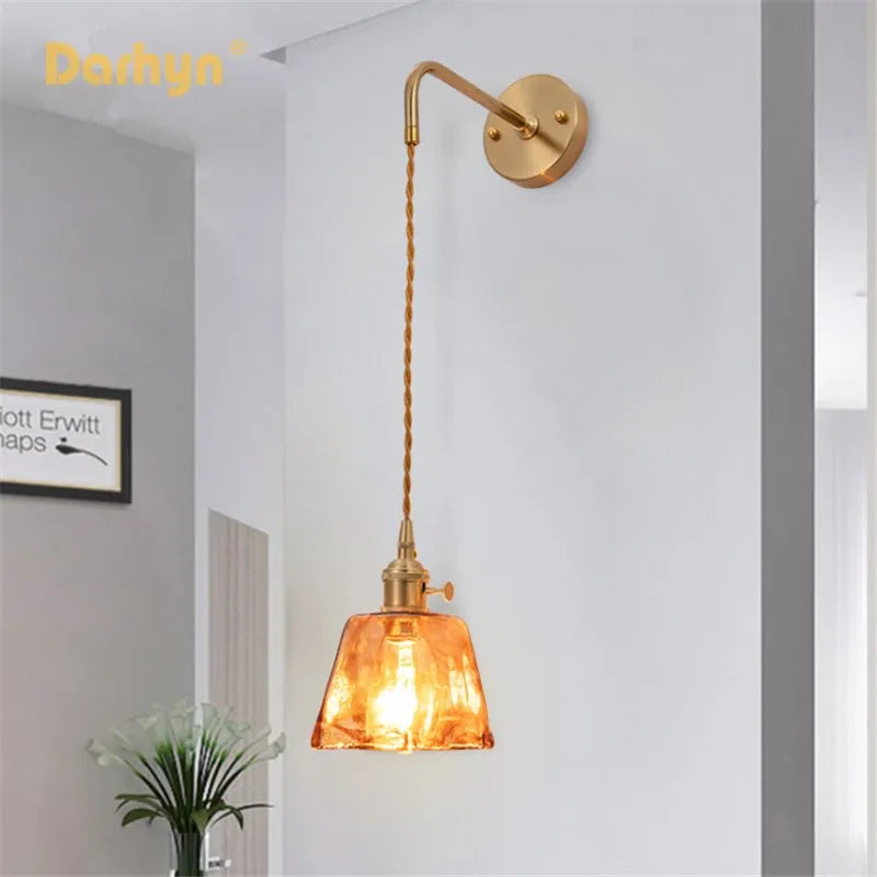 Applique murale rétro en laiton et verre