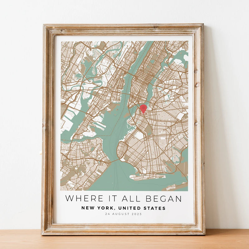 carte de ville personnalisée pour cadeau de saint-valentin