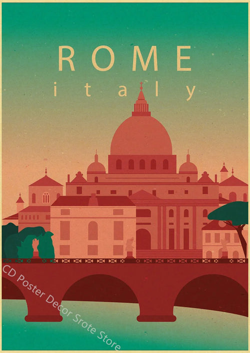 affiche vintage des villes du monde art mural