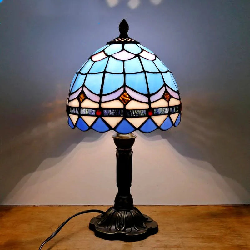 lampe à poser rétro style méditerranéen en vitrail