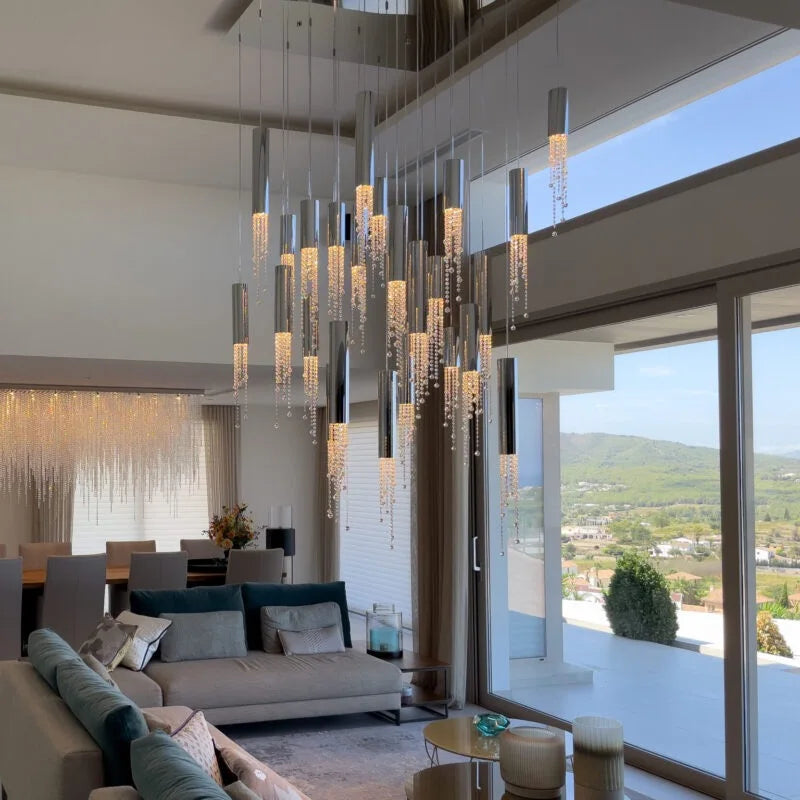 lustre led moderne de luxe en cristal pour escalier
