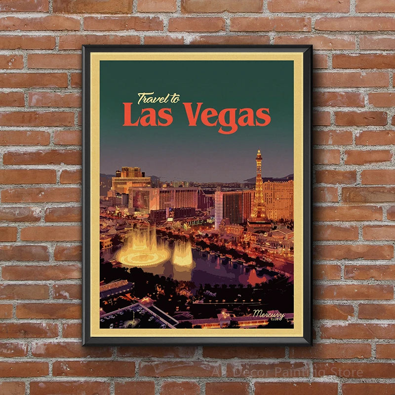 affiche vintage de voyage chicago las vegas et le caire