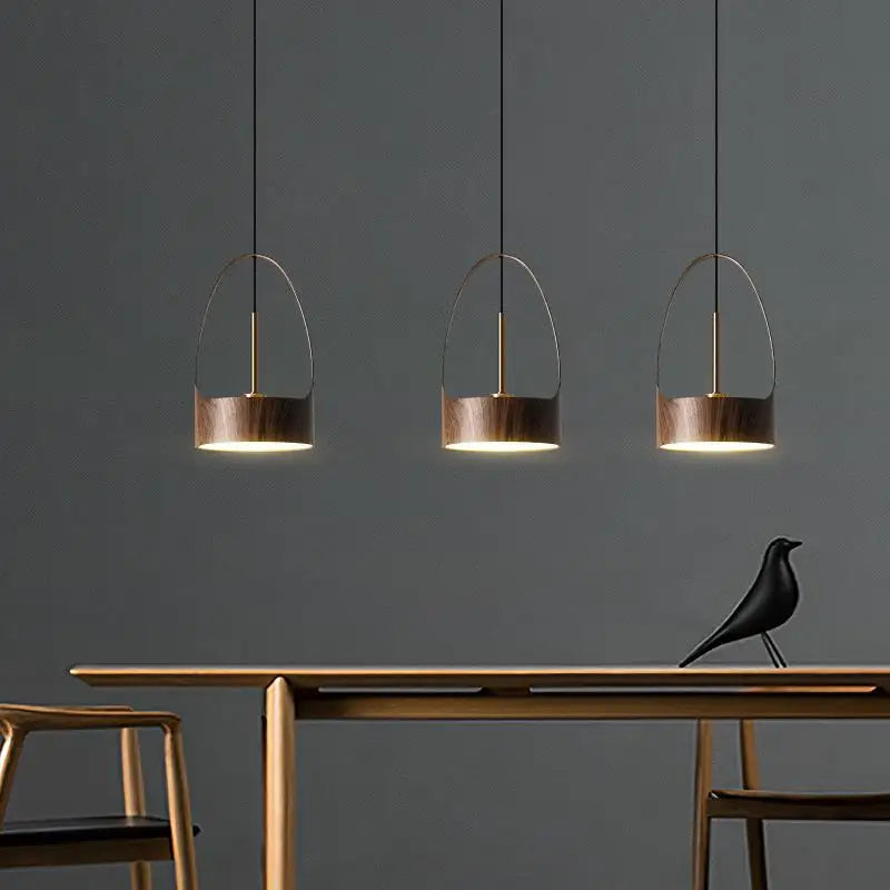 lustre moderne imitation grain de bois style nordique led suspension