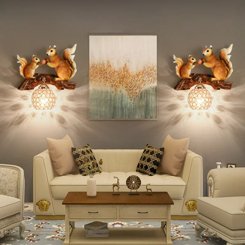 applique murale led design nordique en résine d'écureuil pour décoration intérieure
