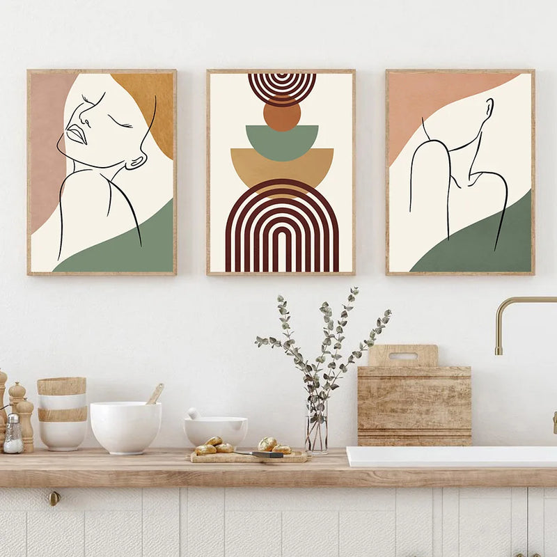 art mural boho abstrait cactus fleurs géométriques décor moderne