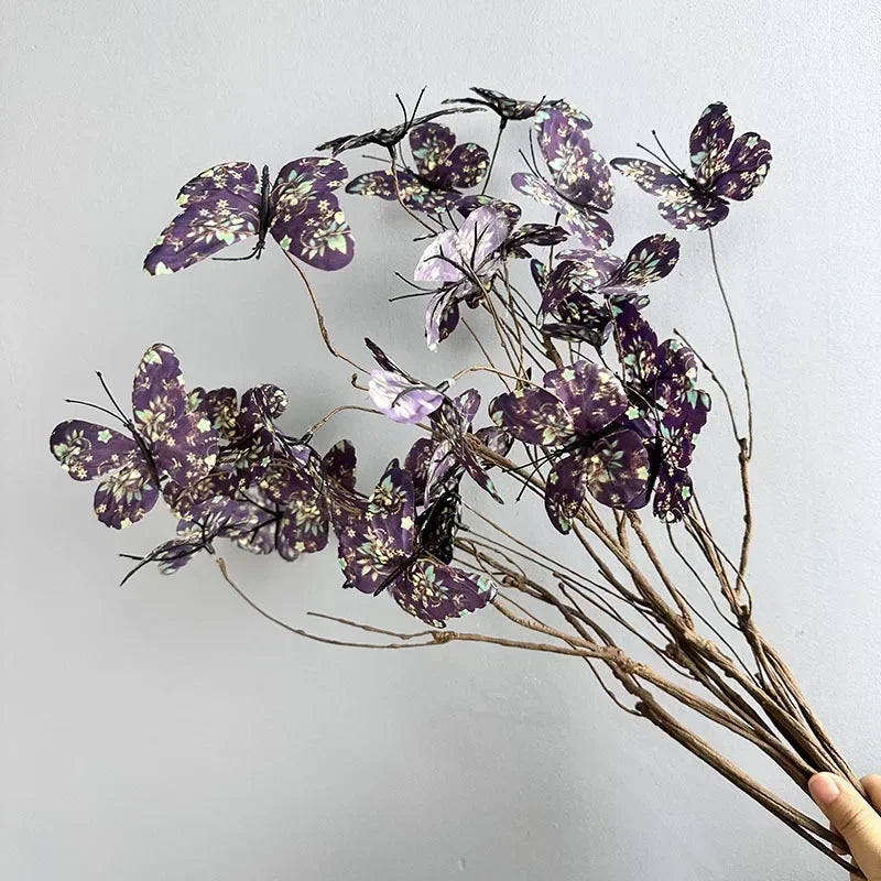 branche de papillon artificielle avec fausses fleurs décoratives pour jardin