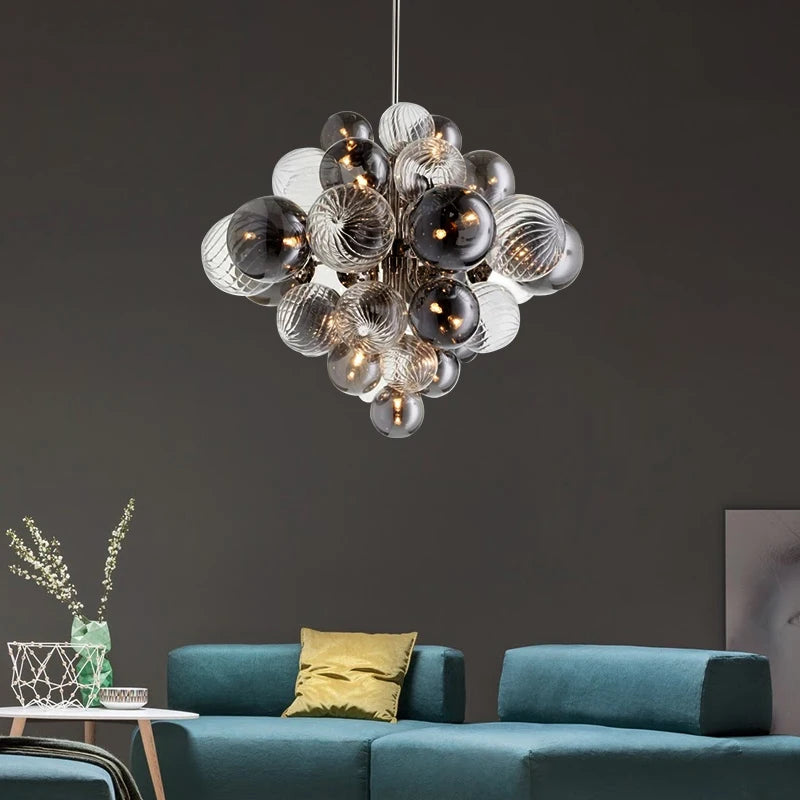 lustre nordique créatif en fer et bulles de verre luxueux