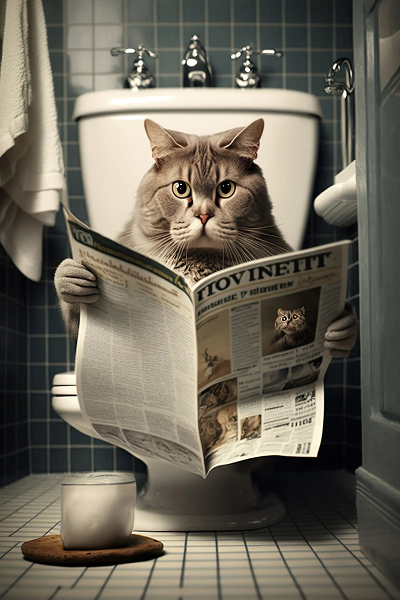 décoration murale humoristique animaux sur toilettes avec journal