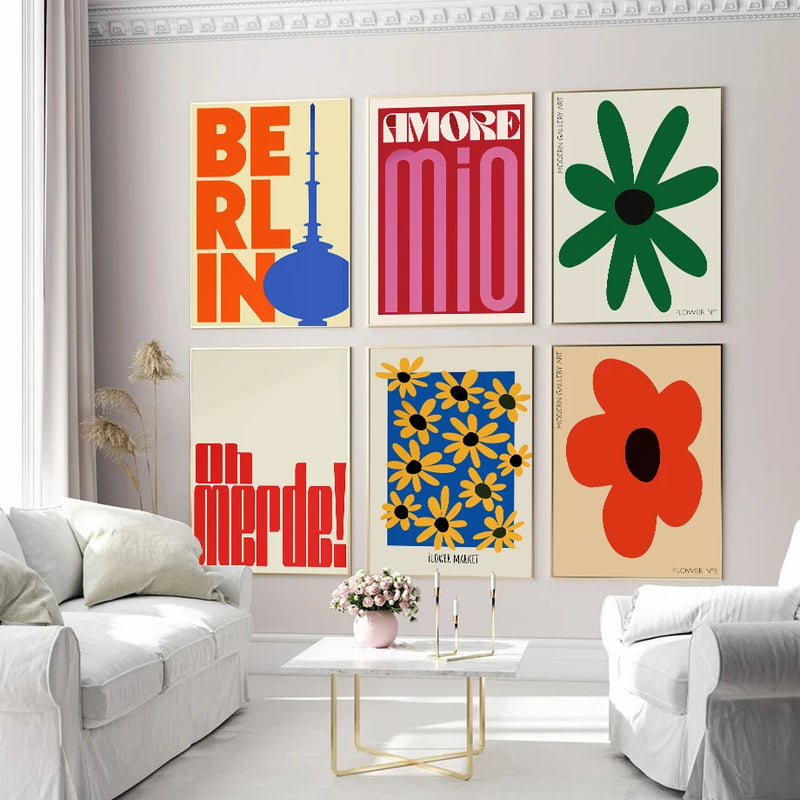affiches murales abstraites fleurs pour décoration intérieure moderne