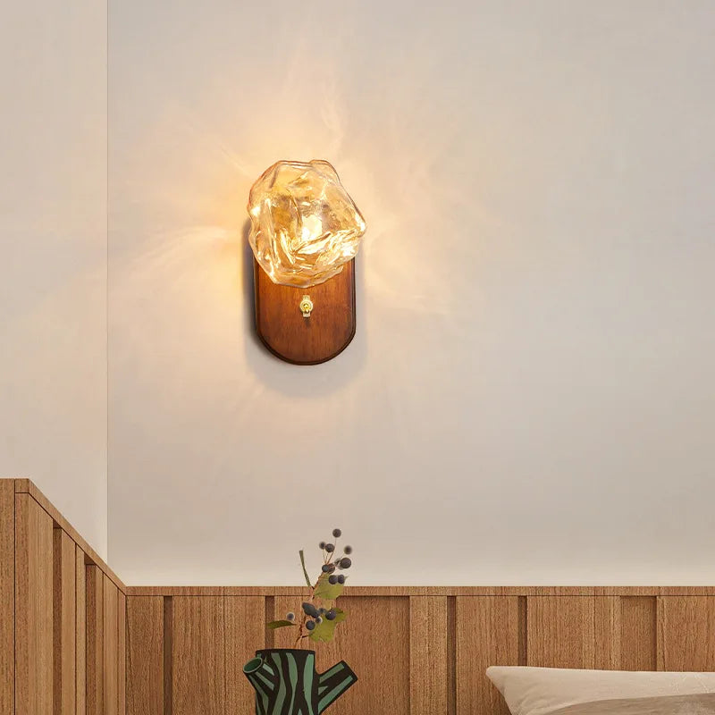 applique murale led en bois avec interrupteur et verre