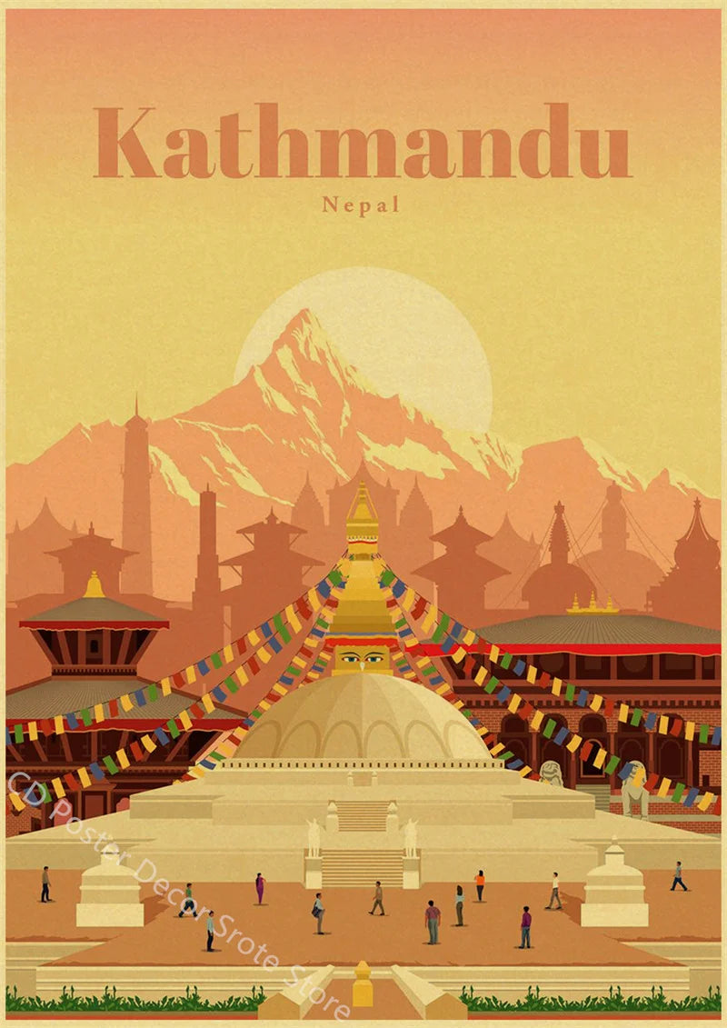 affiche rétro des villes du monde art mural vintage