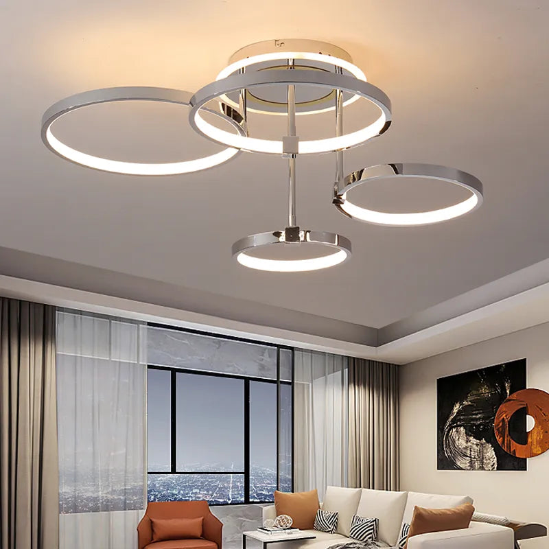 Plafonnier doré à anneaux led moderne