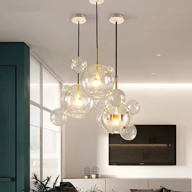 Lustre LED boules en verre design moderne