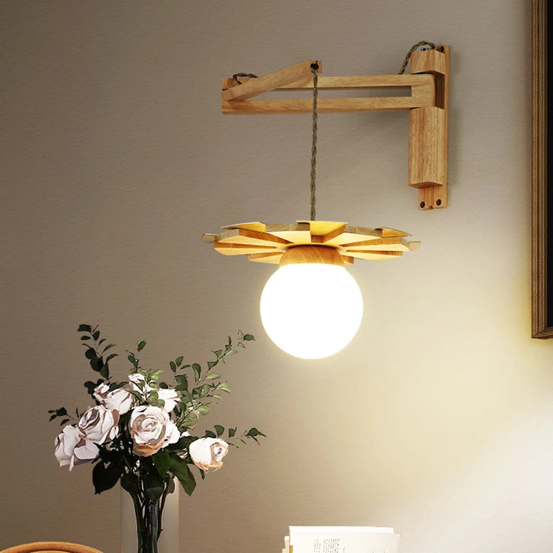 applique murale suspendue en bois nordique avec bras oscillant led