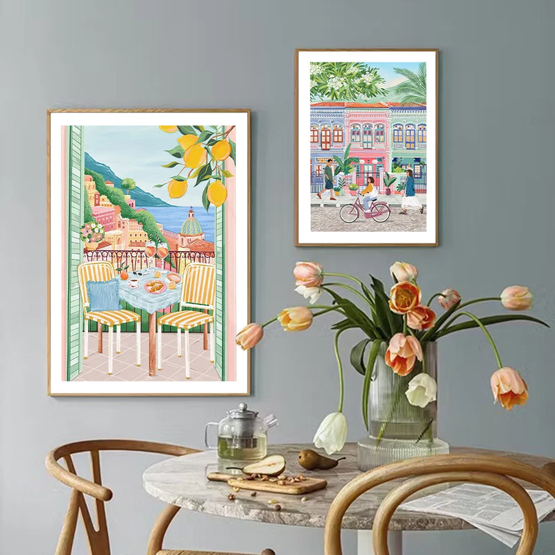 peinture murale rétro de ville côtière art décoratif voyage