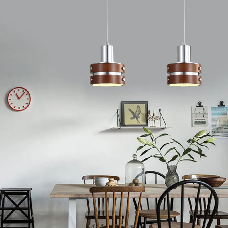 lampe led suspendue créative en bois et métal style