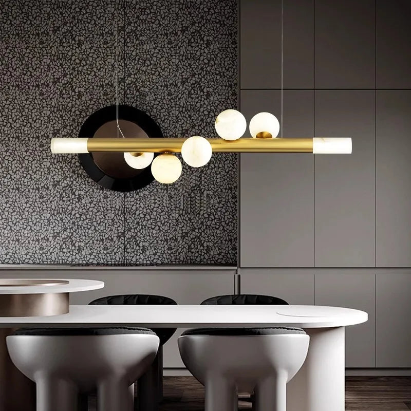 lustre de bar long et luxueux en marbre véritable post-moderne
