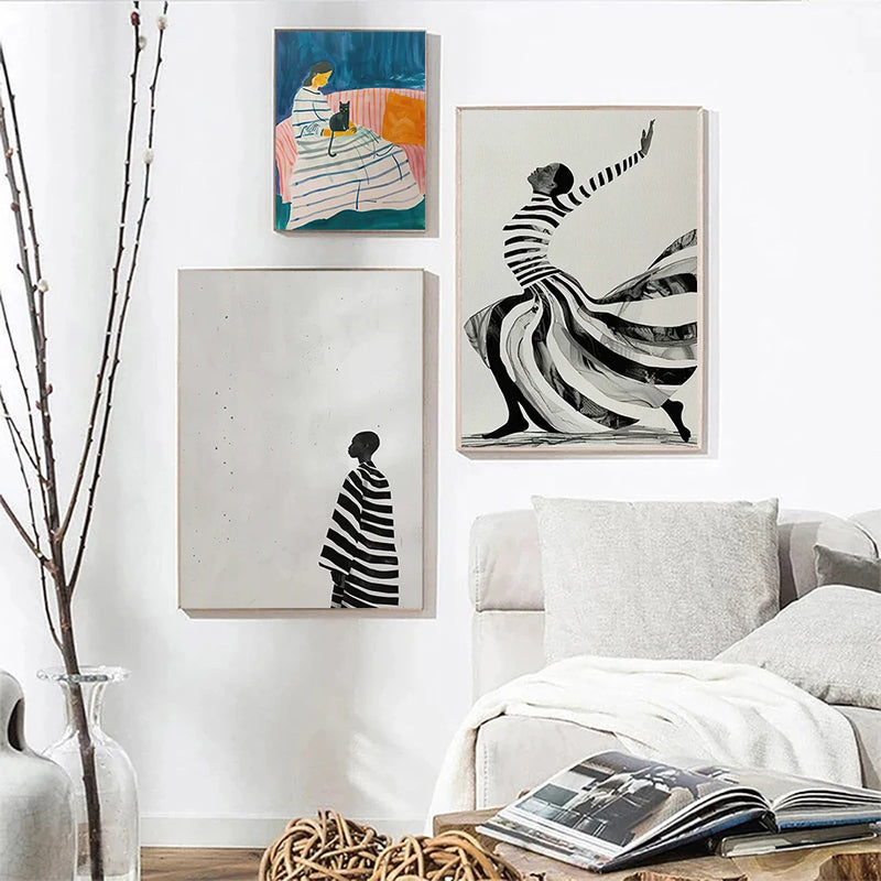 art mural abstrait femme chat pour décoration intérieure