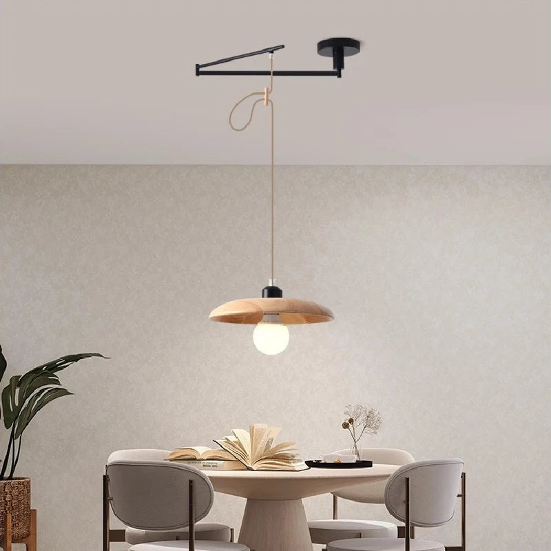 lustre à bascule en bois massif de noyer rétractable décoration nordique moderne