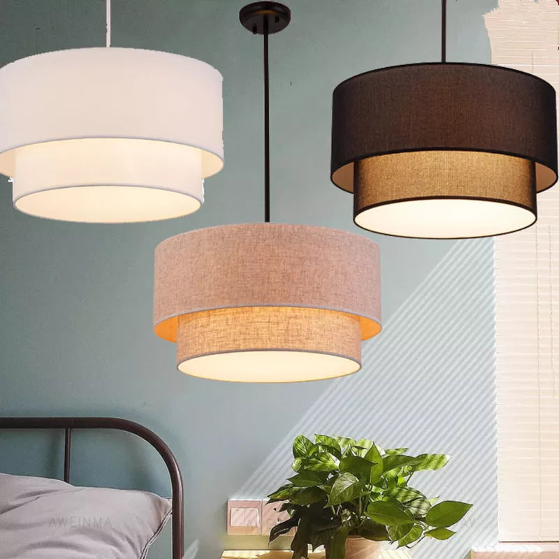 Suspension abat-jour en tissu style lin pastoral moderne