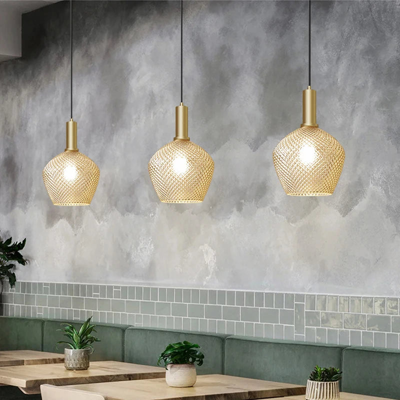Pineapple Glass Pendant Light LED Retro Hanging Lamps For Hall Facility Study Balcony Bar Restaurant Indoor Decoration Fixtures