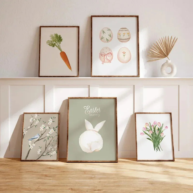 affiches de pâques lapin radis oeuf fleur décorations printanières
