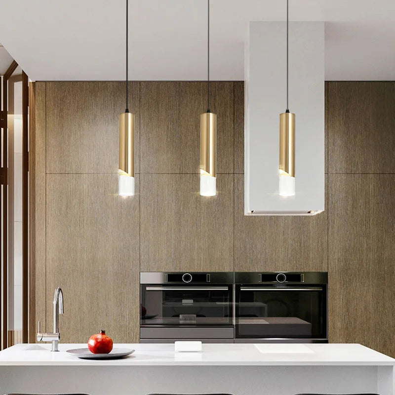 lustre led minimaliste cylindrique en fer et cristal