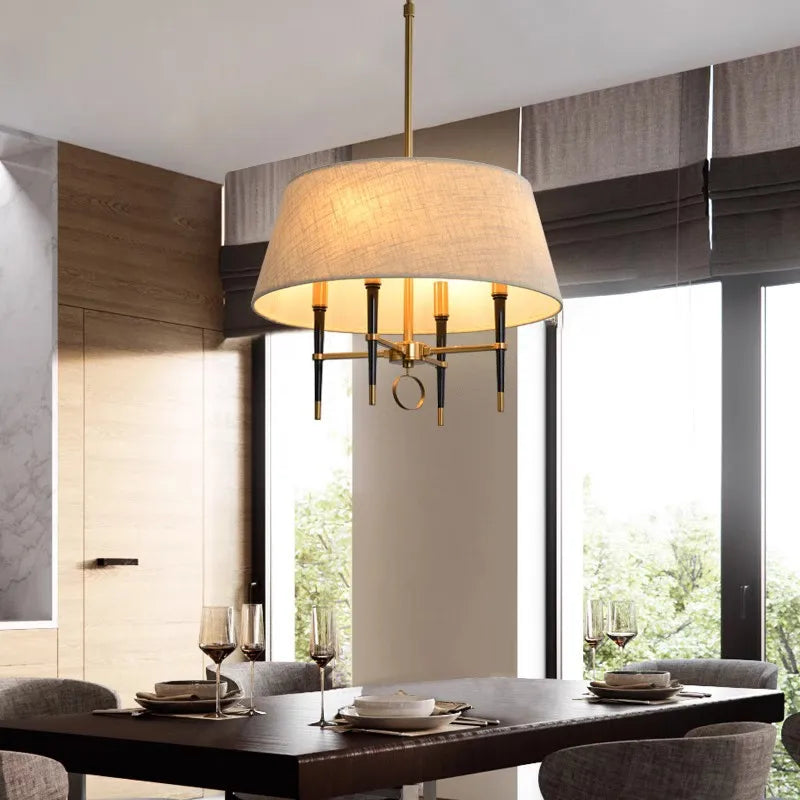 suspension circulaire en tissu style chinois avec lustre cuivré