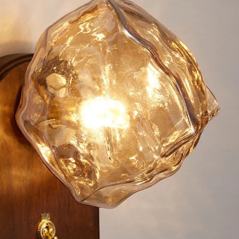 applique murale led en bois avec interrupteur et verre