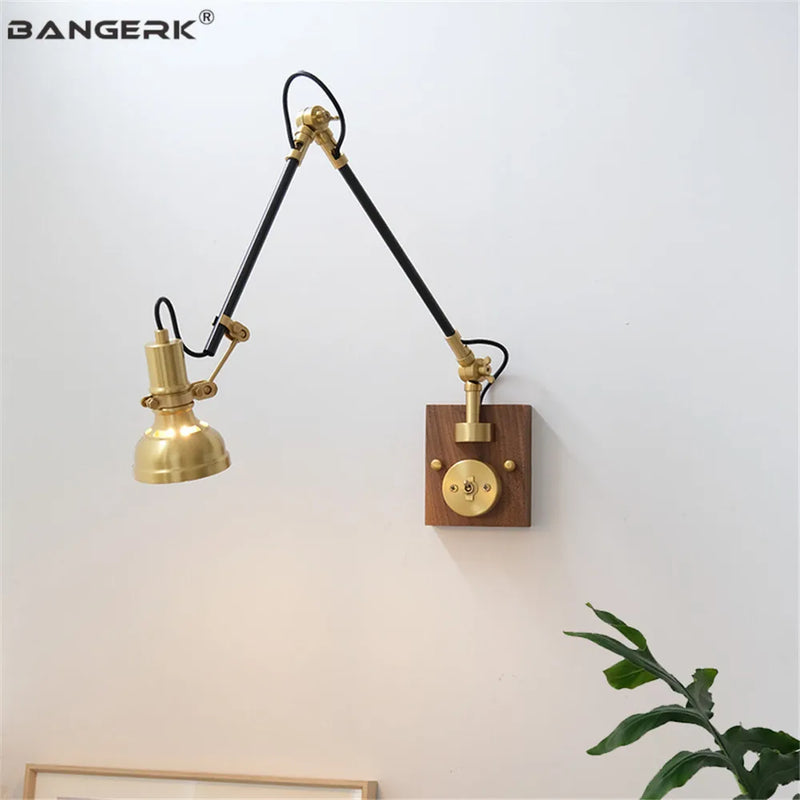 applique murale nordique rétro en cuivre avec bras pivotant réglable