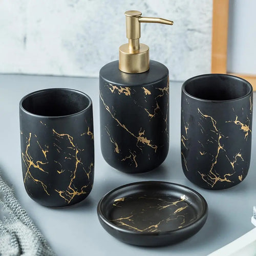 accessoires en céramique marbré pour salle de bain élégants et pratiques