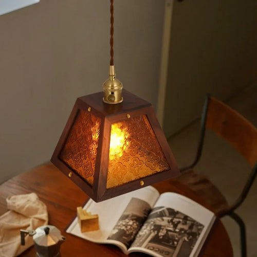 Vieux Shanghai motif coloré Haitang verre bois massif chevet chambre Bar Table Restaurant noyer Vintage suspension