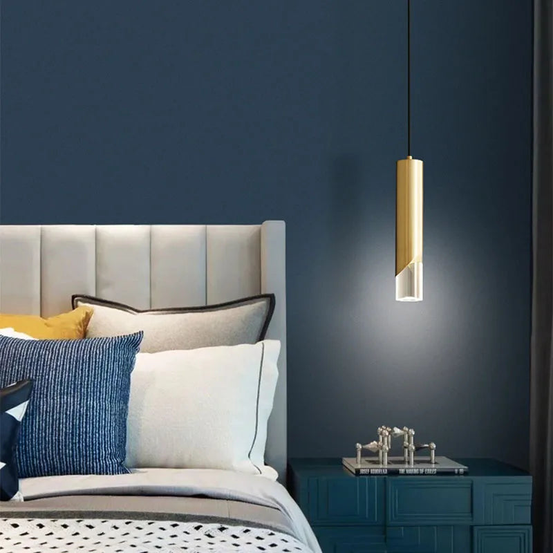 lustre led minimaliste cylindrique en fer et cristal