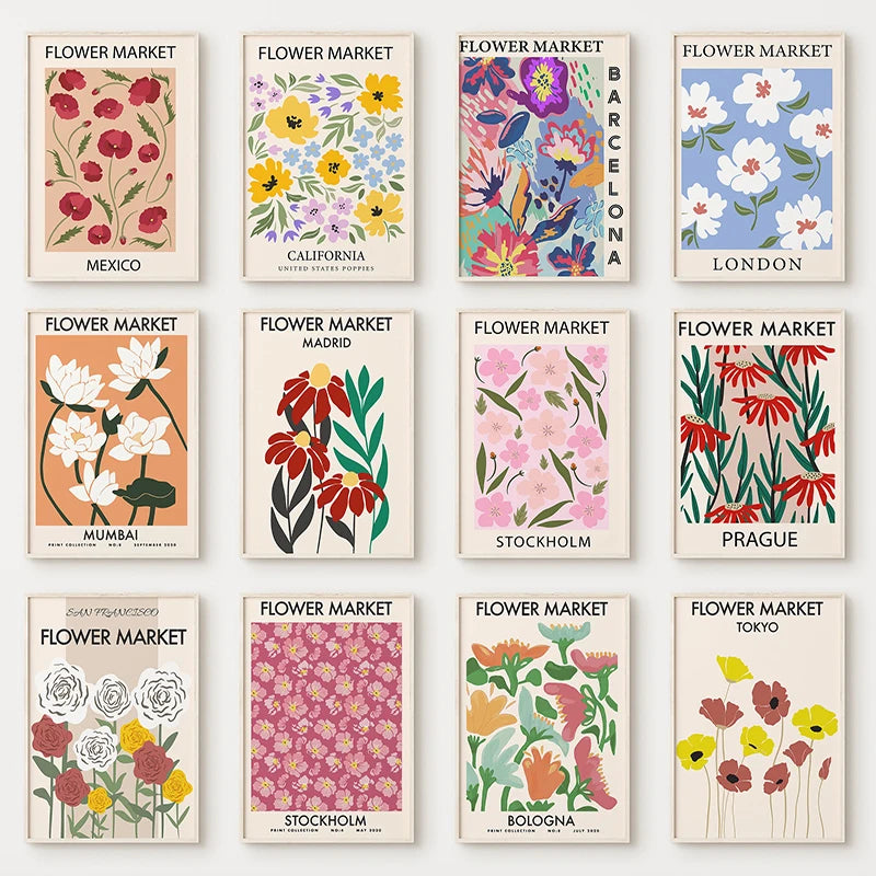 affiche florale peinture abstraite style nordique décoration murale