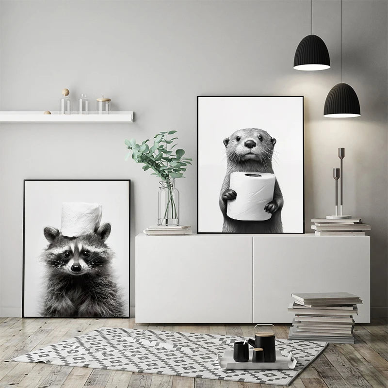 art mural animaux mignons loutre chat tigre pour décoration amusante