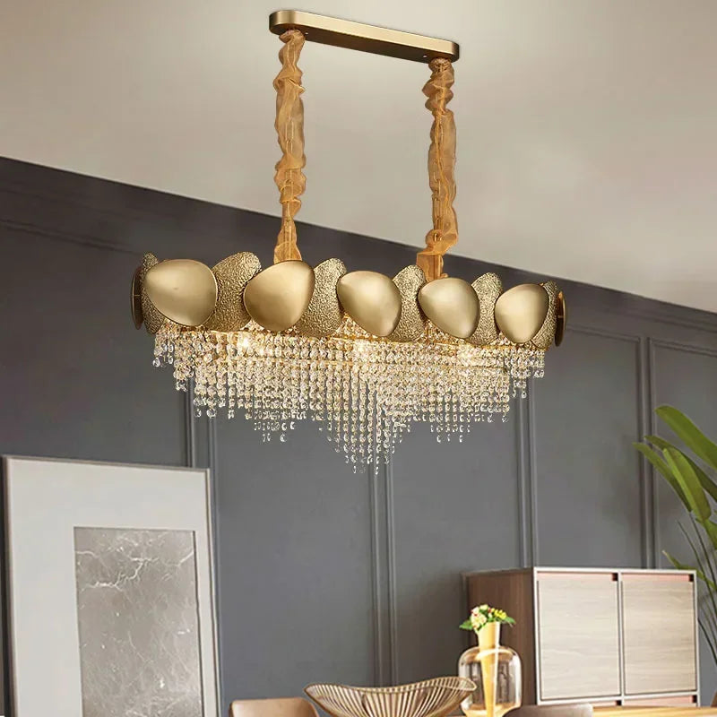 lustre moderne en cristal pampilles et acier inoxydable
