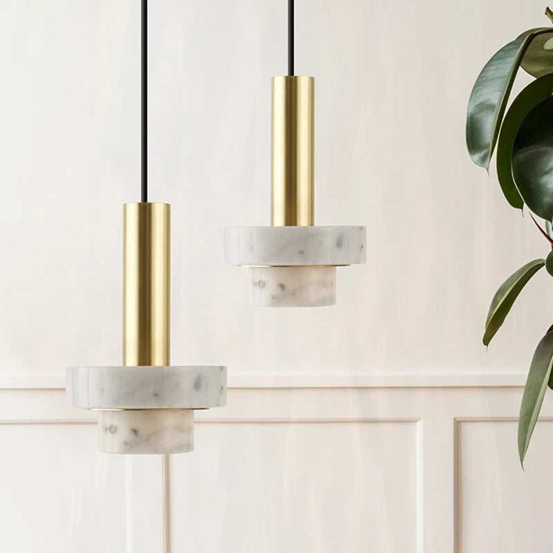 suspension nordique en marbre avec éclairage led moderne