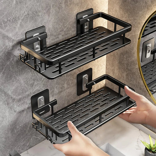 étagère d'angle murale porte-serviettes et porte-shampoing sans perçage