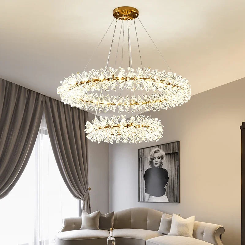lustre en cristal moderne avec anneaux suspendus led de luxe