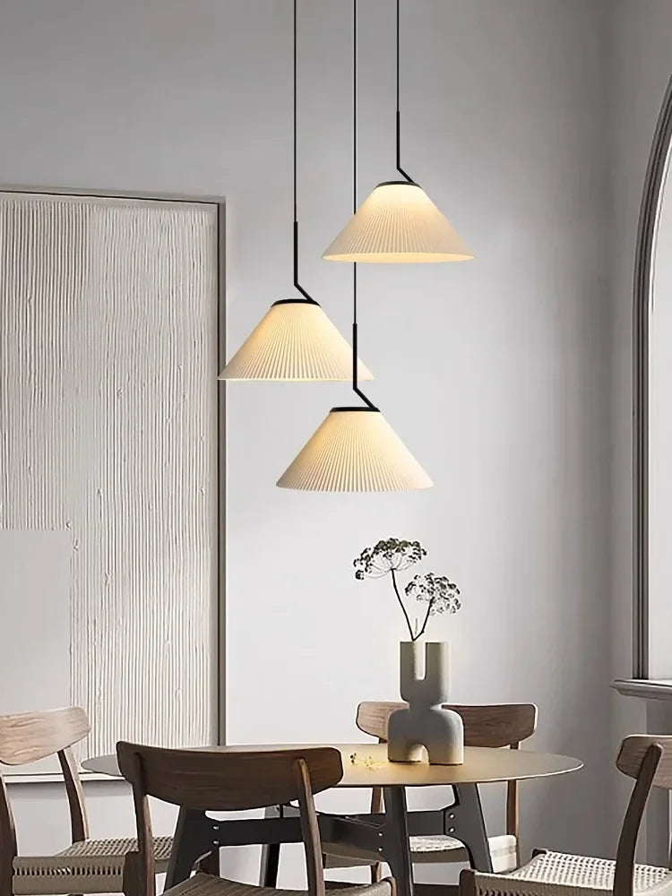 Nordique Plissé Crème PENDENTIF LED Lumière Pour Salon Cuisine Restaurant Lustre Loft Suspension Lustre Décoration de La Maison