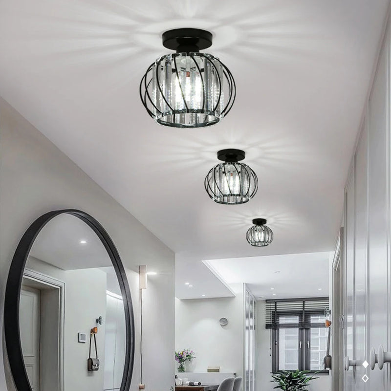 Plafonnier en cristal Mini fer rond moderne plafonnier pour salle à manger chambre cuisine couloir cour lampe d'intérieur
