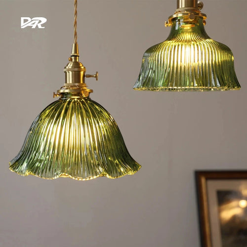 Suspension en verre vert foncé salle à manger chambre chevet Bar café suspension Luminaire rétro lampes suspendues en laiton pour plafond