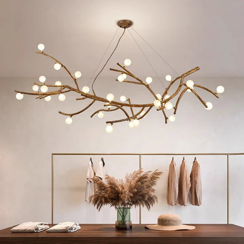 Lustre LED style branche de bois design moderne