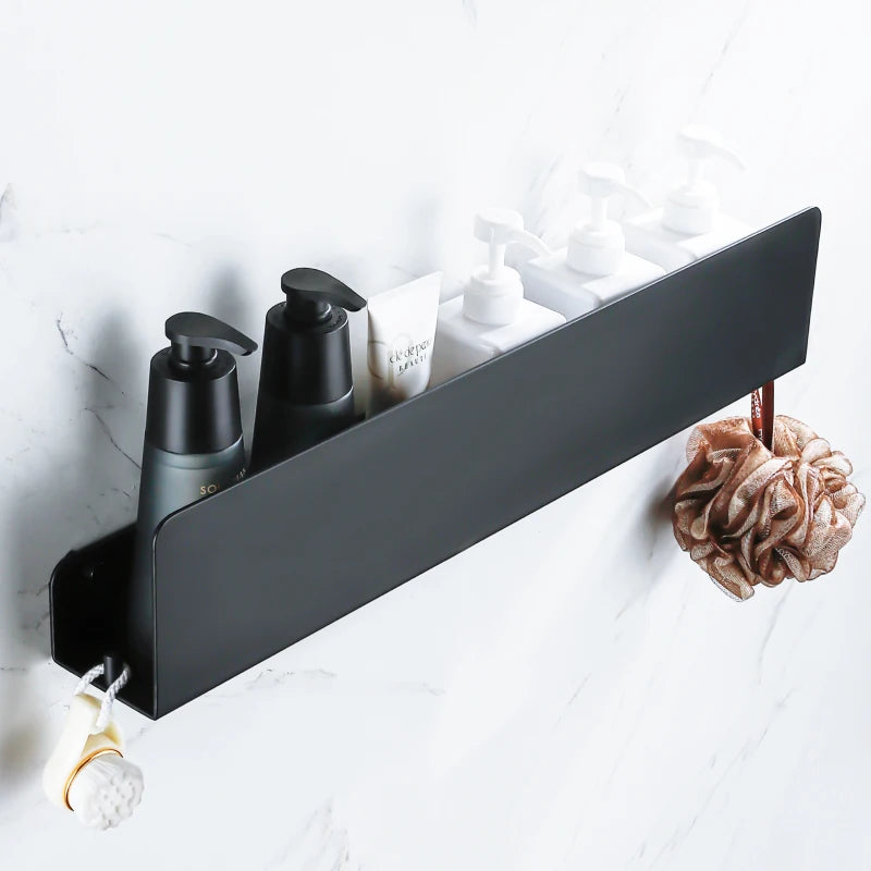 etagère de rangement murale avec crochets en aluminium pour douche et cuisine