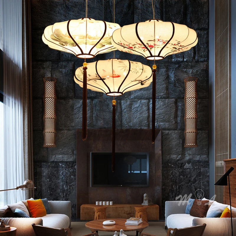 suspension style chinois dessinées à la main éclairage rétro